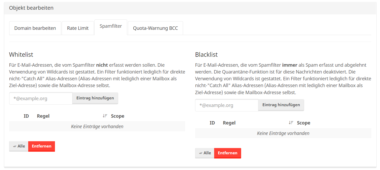 Black- und Whitelist Konfiguration