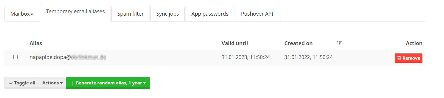 How to set spam- or temporary email aliases in mailcow